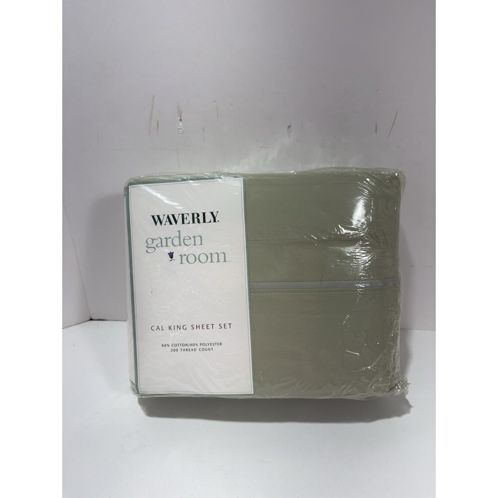 Waverly Garden Room Cal King‎ sheet set Solid Green 200 thread count Vintage New